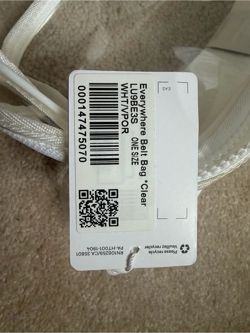 lululemon athletica Clear Belt Bag with White Trim - Picture 2 of 3